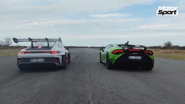 Lamborghini Huracan Tecnica vs Porsche 911 GT3 RS drag race