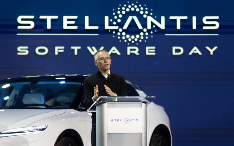 Stellantis CEO Carlos Tavares discusses the company’s software strategy during the Software Day presentation on Dec. 7, 2021. Stellantis will deploy next-generation tech platforms, build on existing connected vehicle capabilities to transform how customers interact with their vehicles, and generate approximately €20 billion in incremental annual revenues by 2030.