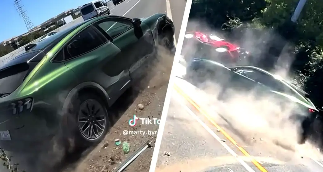Fake Guida autonoma Mustang Mach-E che causa un incidente