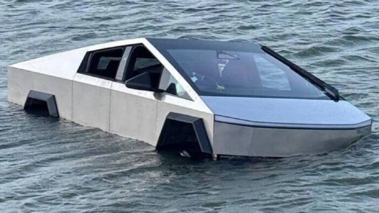 Tesla Cybertruck nel lago per testare la “modalità anfibia”: il test finisce con l’arresto